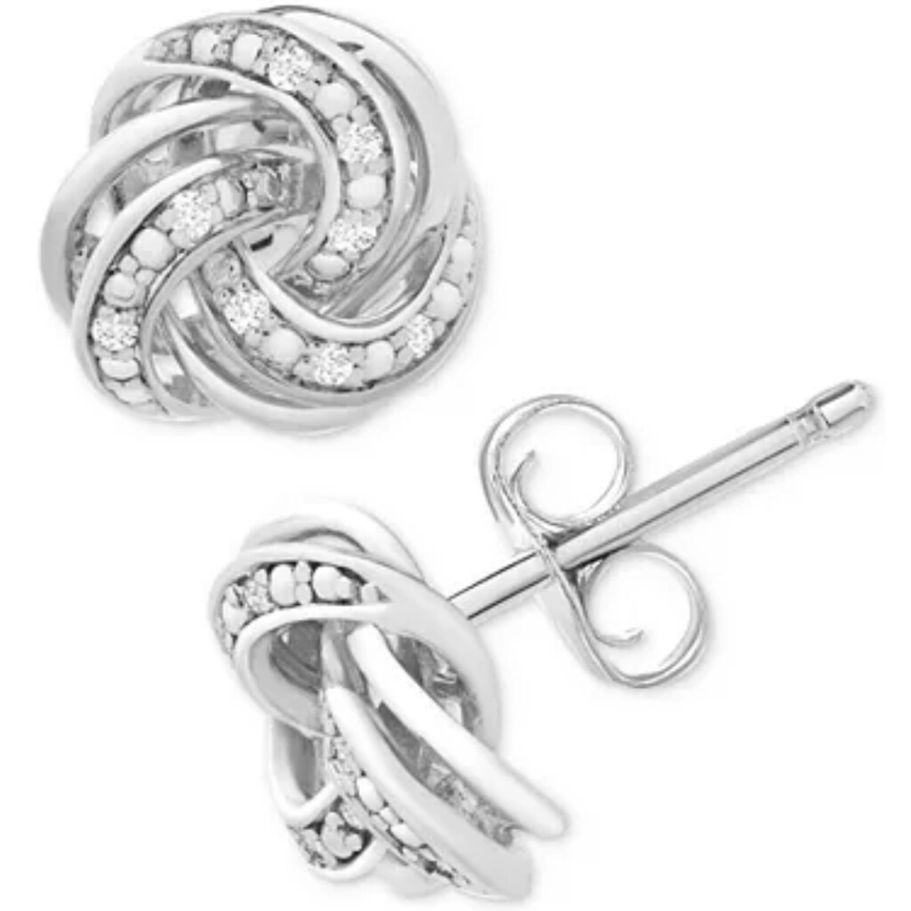 NWT Genuine Diamond love knot stud earrings - Picture 2 of 9
